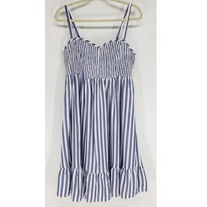 Torrid Striped Smocked Dress Women Size 00 L Blue White Ruffle Hem Challis New